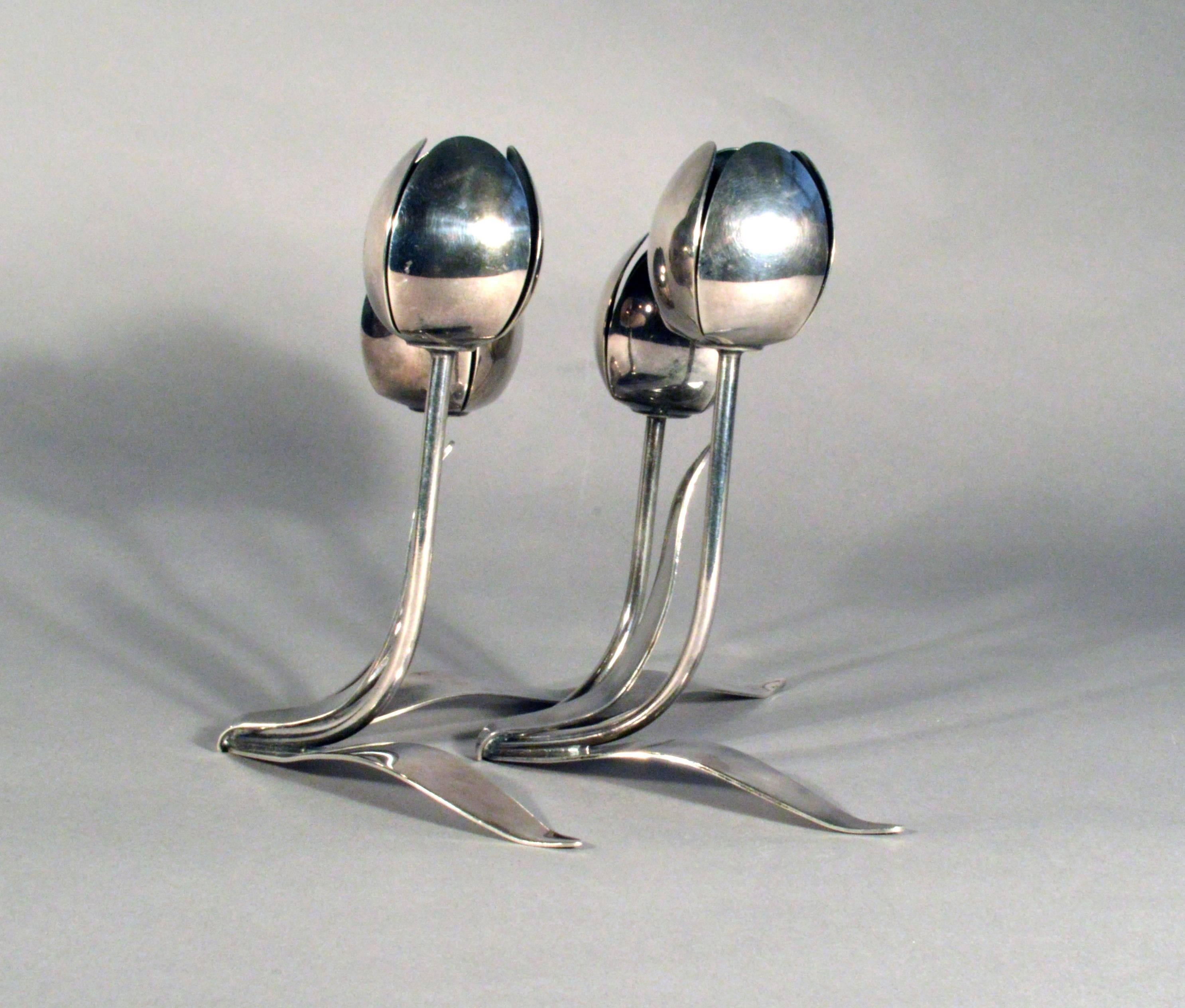 Late 20th Century Pair of Norwegian Midcentury Double Silver- Plated Candleholders, Astri Holthe