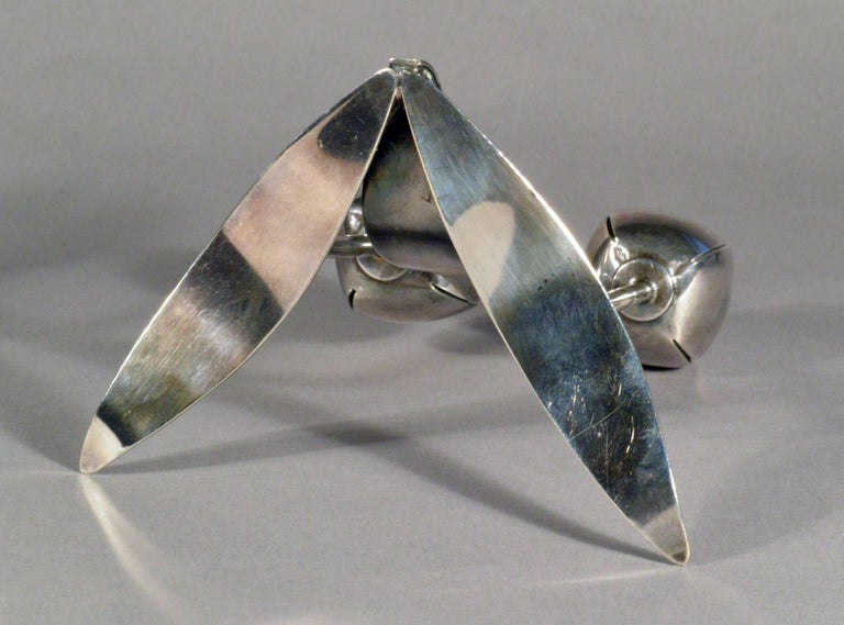 Pair of Norwegian Midcentury Double Silver- Plated Candleholders, Astri  Holthe at 1stDibs