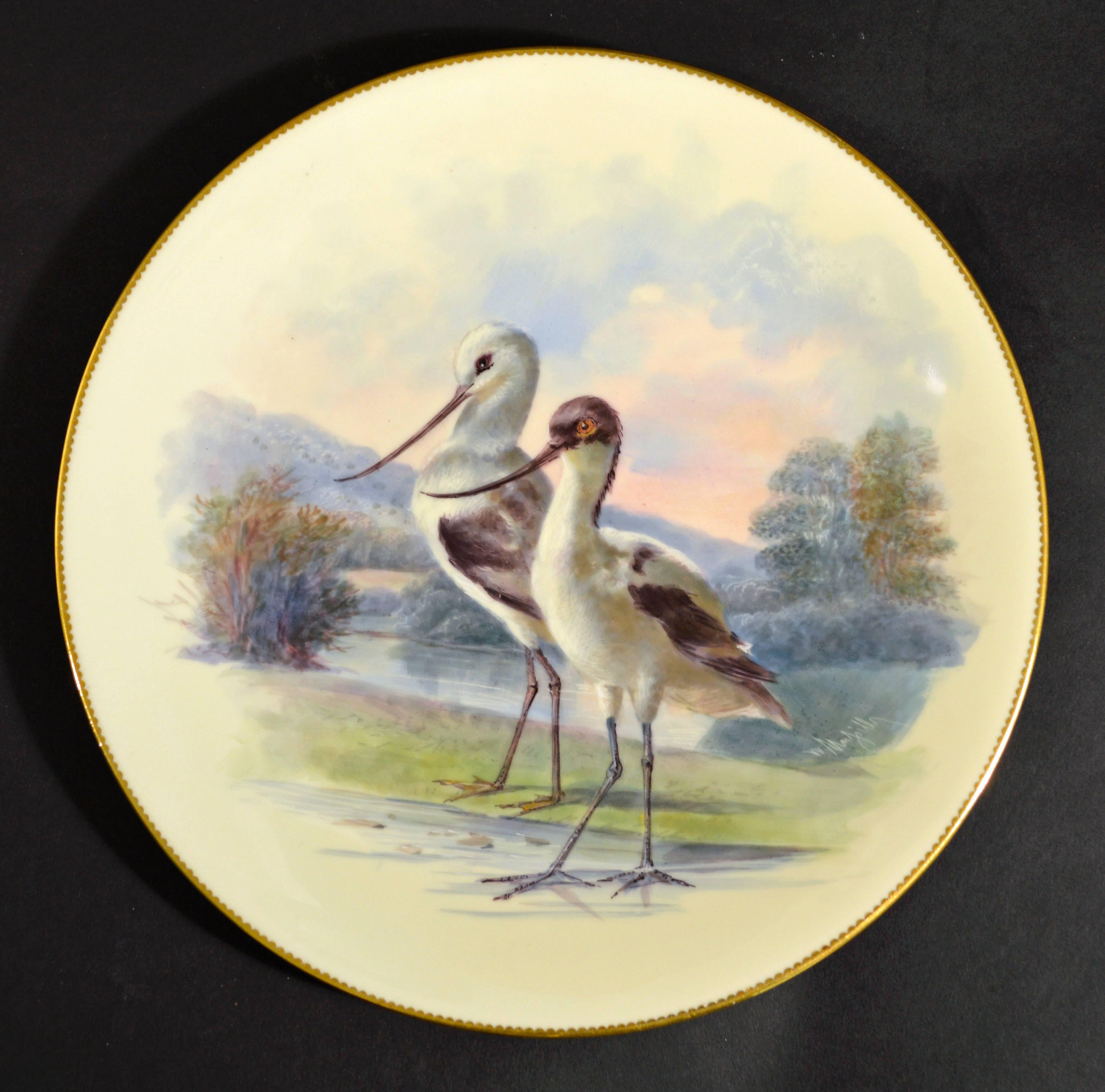 Thomas Minton Porcelain Bird Cabinet Plates, Signed by William Mussil. 1