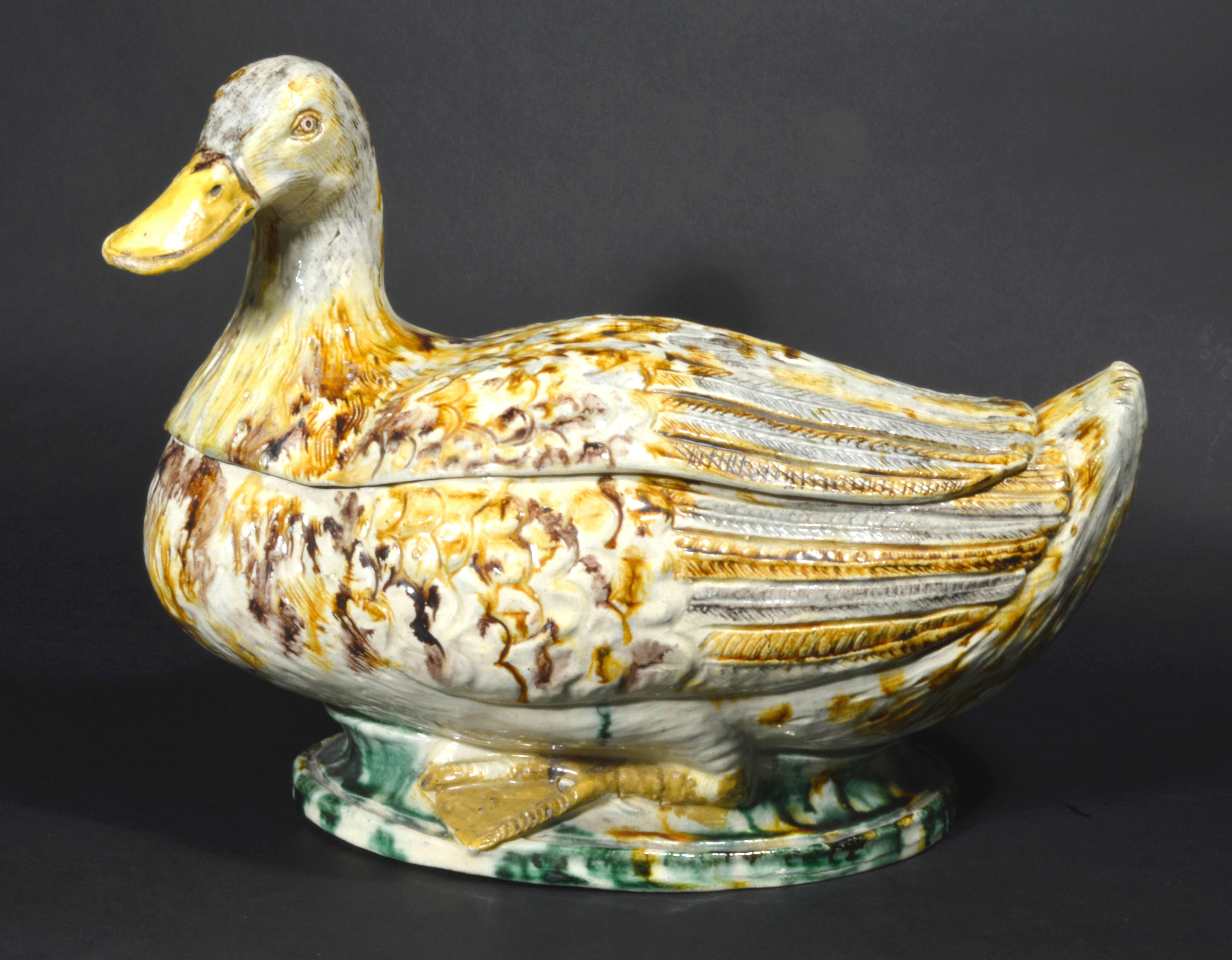 Regency Portuguese Creamware Pottery Lifesize Model of a Duck, Real Fabrica da Louca