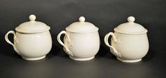 English Creamware Pot-de-Creme Pots, 18th-century.