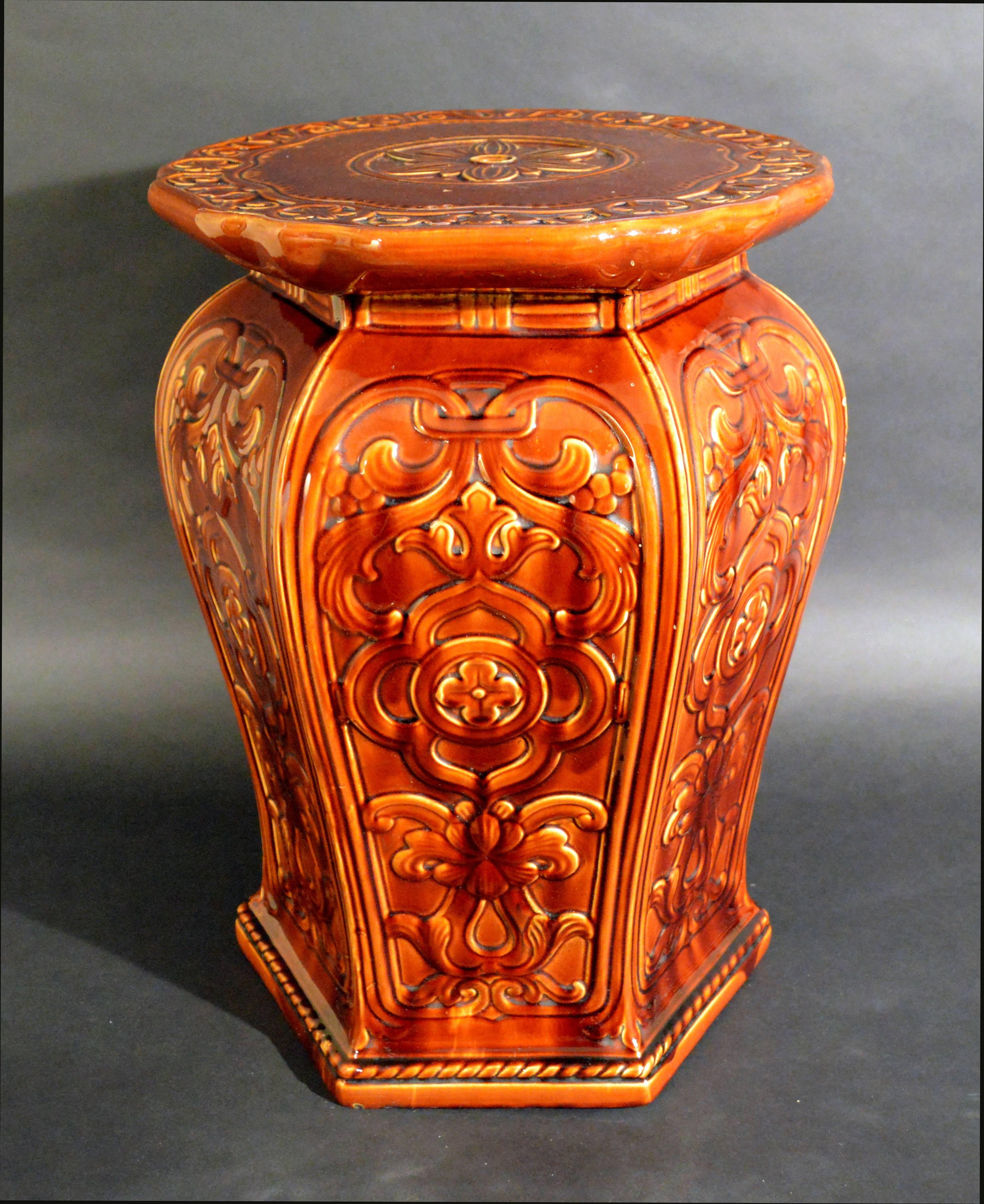 Minton Arts and Craft Majolica Garden Seat Design by Augustus Welby Pugin.  In Good Condition In Downingtown, PA