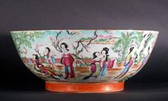 Chinese Export Rose Canton Porcelain Punch Bowl, Dated 1821.