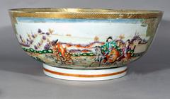 Chinese Export Famille Rose Hunt Bowl with European Figures
