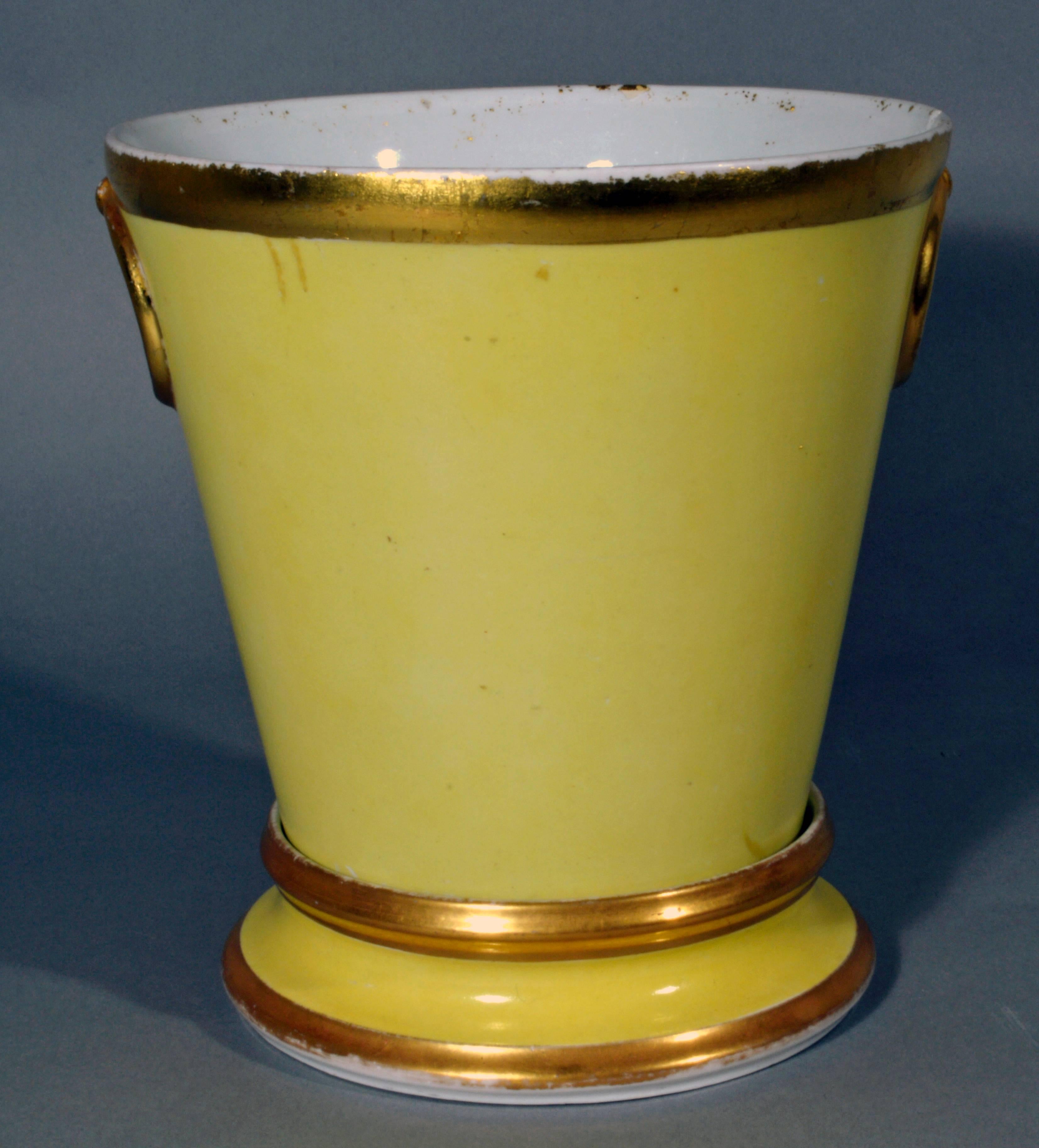 Coalport Porcelain Yellow Cache Pots and Stands with Pastoral Scenes of Cows In Good Condition In Downingtown, PA