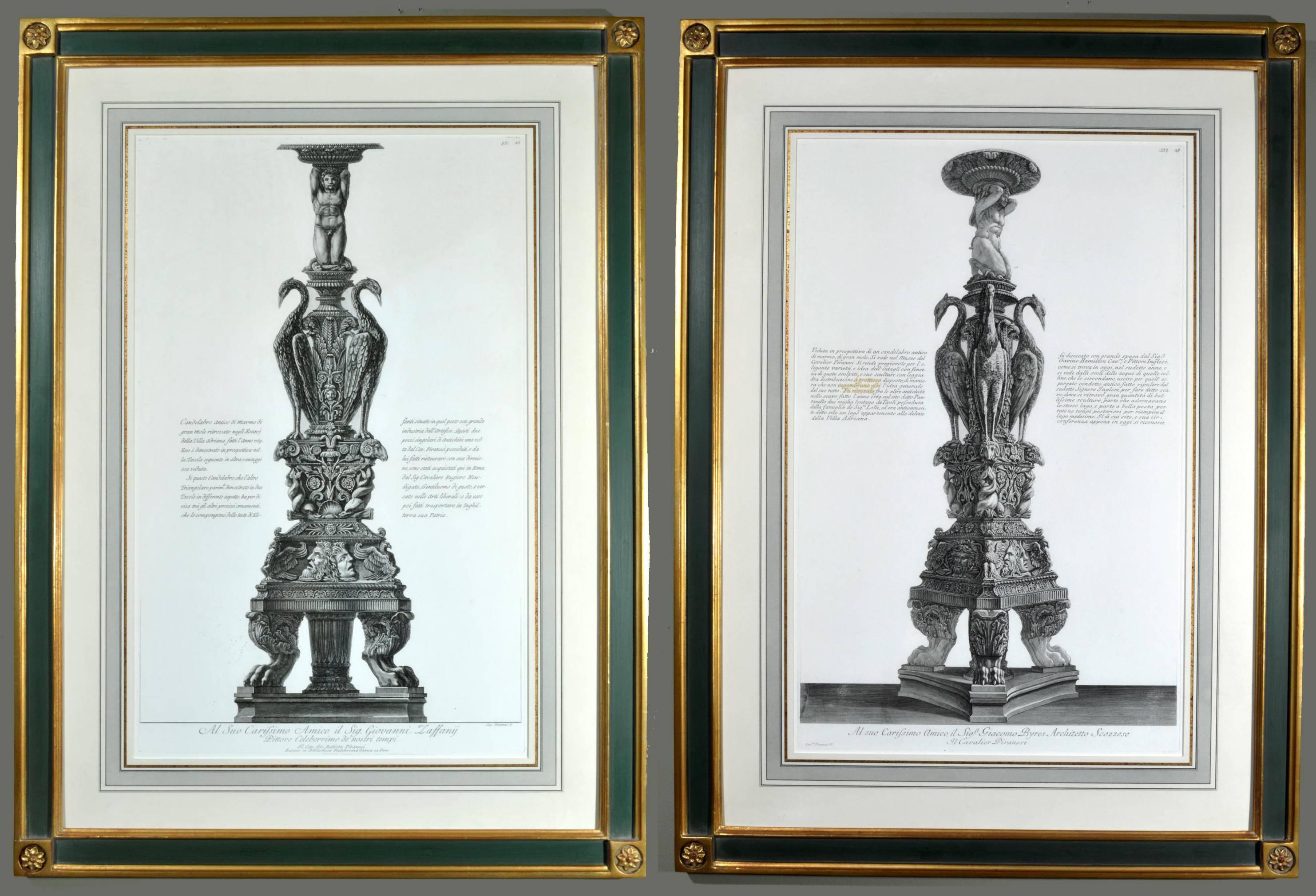 19th Century Giovanni Battista Piranesi Pair of Monumental Framed Etchings of Candleabra.