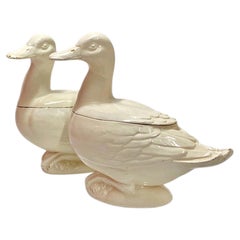 Italian Creamware Trompe l’Oeil Duck Tureens, Pair, Nove di Bassano