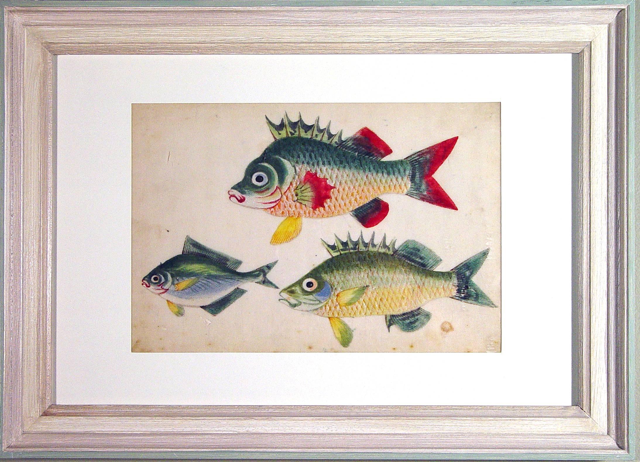19th Century Chinese Watercolours of Fish in a set of nine on Pith Paper