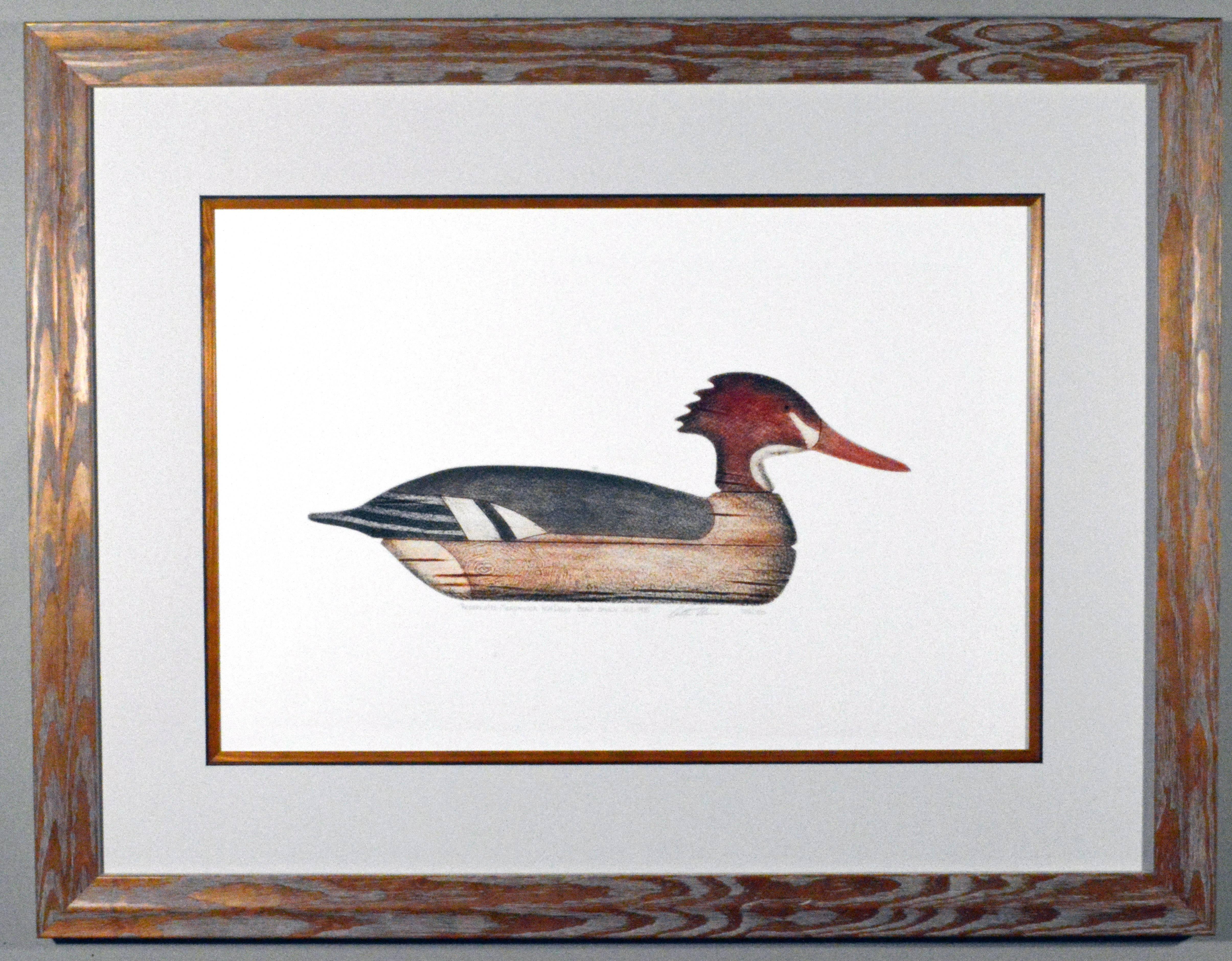 Arthur Nevin Druck eines rot gesprenkelten Merganser Duck Decoy, Beach Haven, NJ (Volkskunst) im Angebot