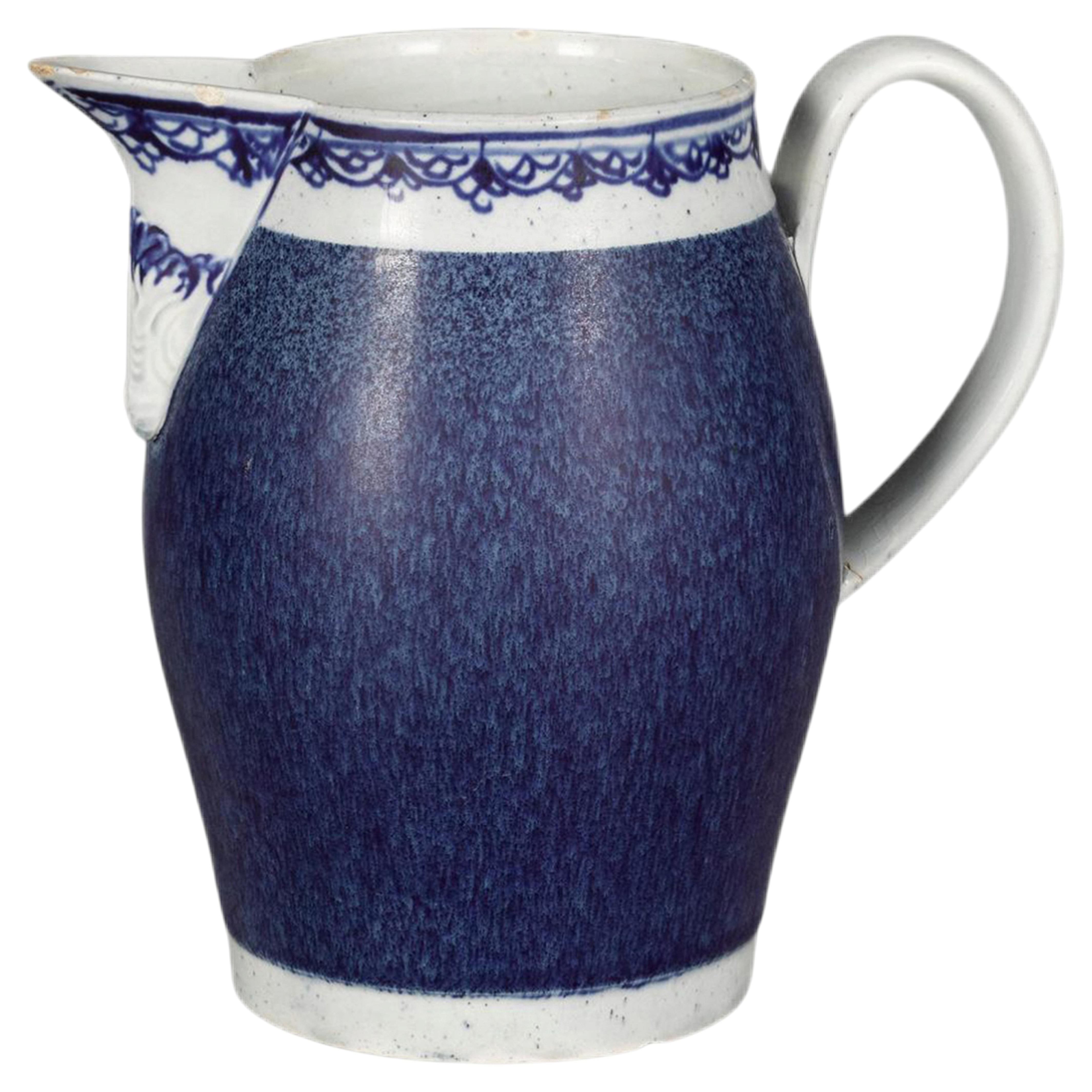 Pearlware Jug with Sponged Cobalt Blue Ground, England, Circa 1790–1810 For Sale