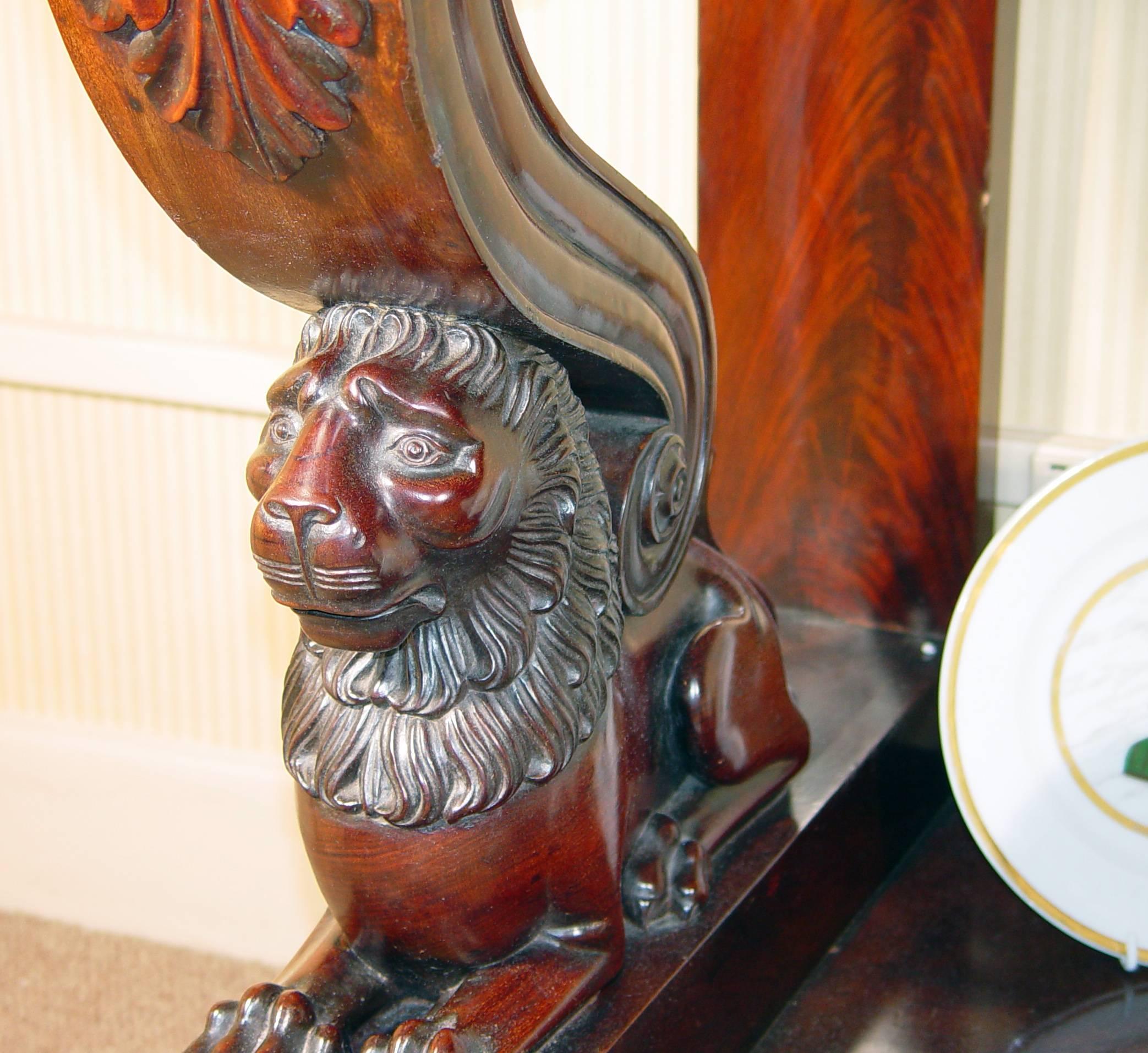 Federal Italian Mahogany Console with Lion Supports, Lucca Tuscany, circa 1820-1830