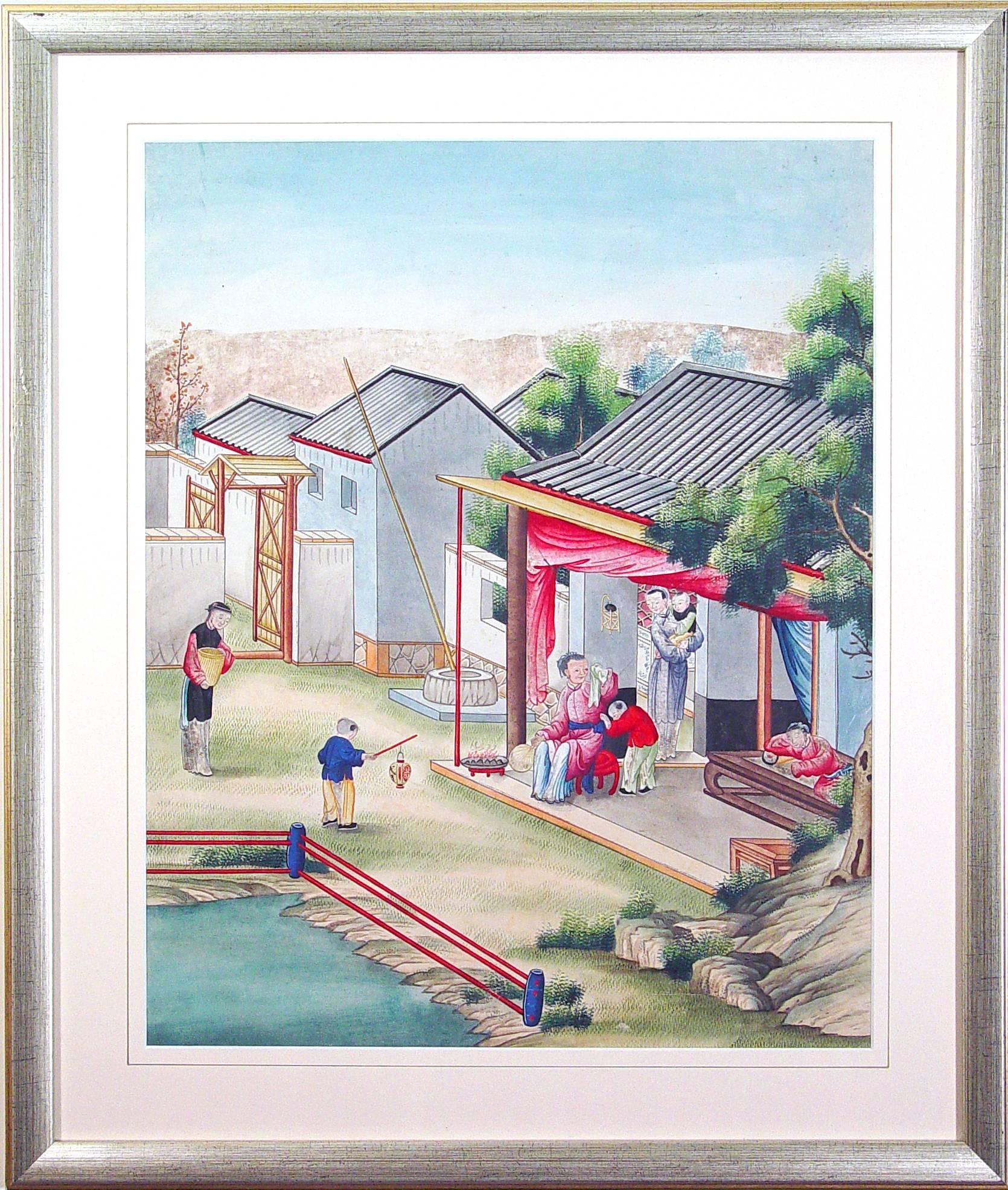 Chinese Export Chinese Watercolor and Gouache Paintings of Chinese Life, a Set of Six