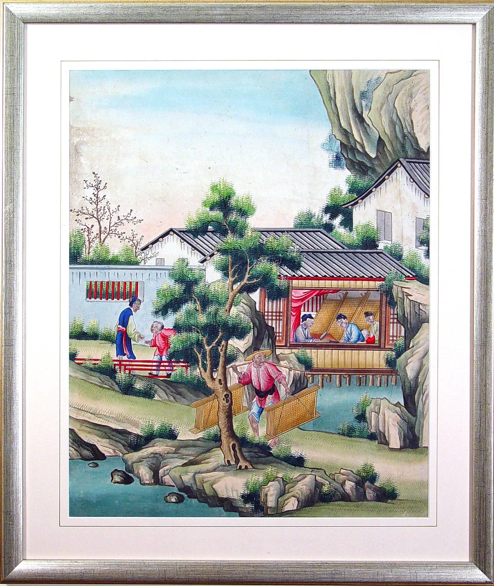Painted Chinese Watercolor and Gouache Paintings of Chinese Life, a Set of Six