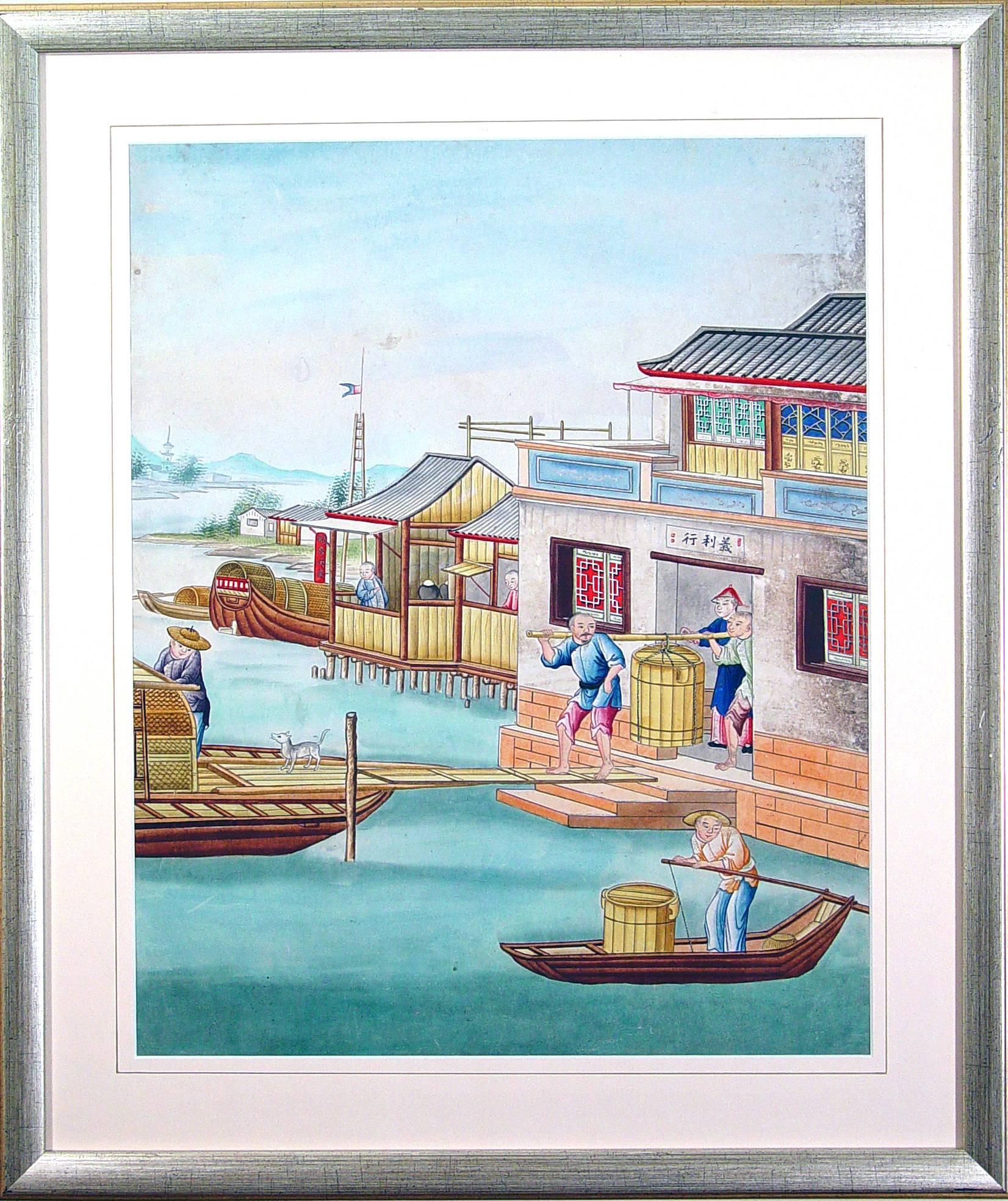 Chinese Watercolor and Gouache Paintings of Chinese Life, a Set of Six In Good Condition In Downingtown, PA