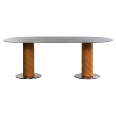Mesa de comedor ovalada con ruedas «Rolling 2B» de Giancarlo Vegni para Fasem, de cuero y cristal