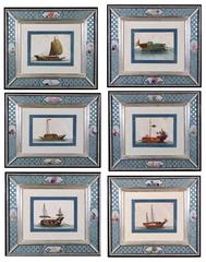 China Trade Watercolors of Junks and Sampans on Pith Paperer-a Set of six.