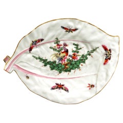 First Period Worcester Porcelain Double-Leaf Dish with Exotic Fancy Birds