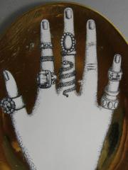 Vintage Piero Fornasetti Dish with Hand and Rings on Gold Ground