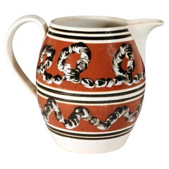 Mocha Pottery Earthworm Pattern Jug, English Dipped Ware, Circa 1820