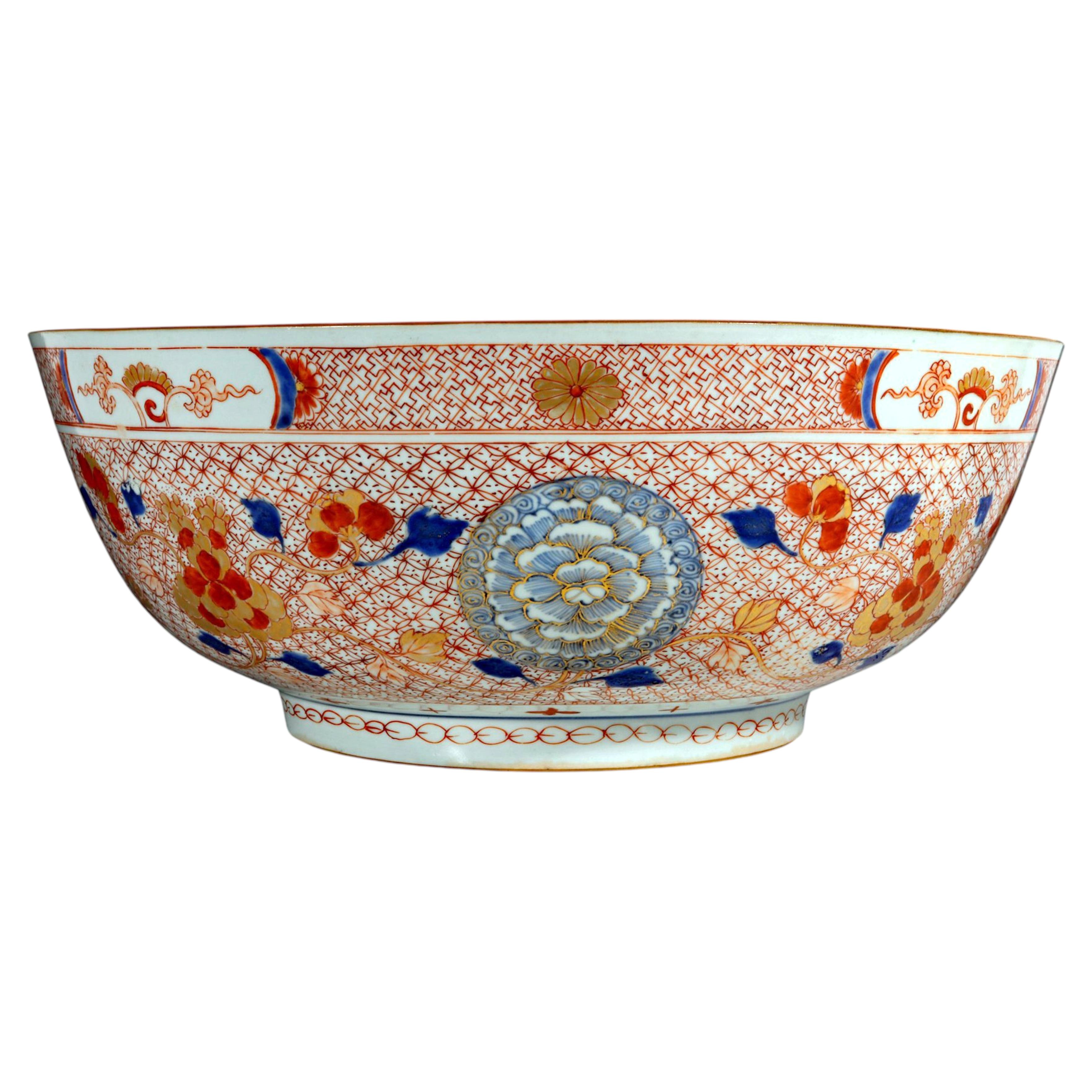 Chinese Export Porcelain Imari Rouge de Fer Large Punch Bowl, Circa 1735–1750 For Sale