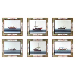 Large Chinese Watercolors on European Paper of Junks and Sampans