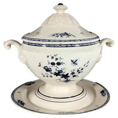 Nimy Belgian Faience Large Blue & White Chinoiserie Soup Tureen, Cover & Stand
