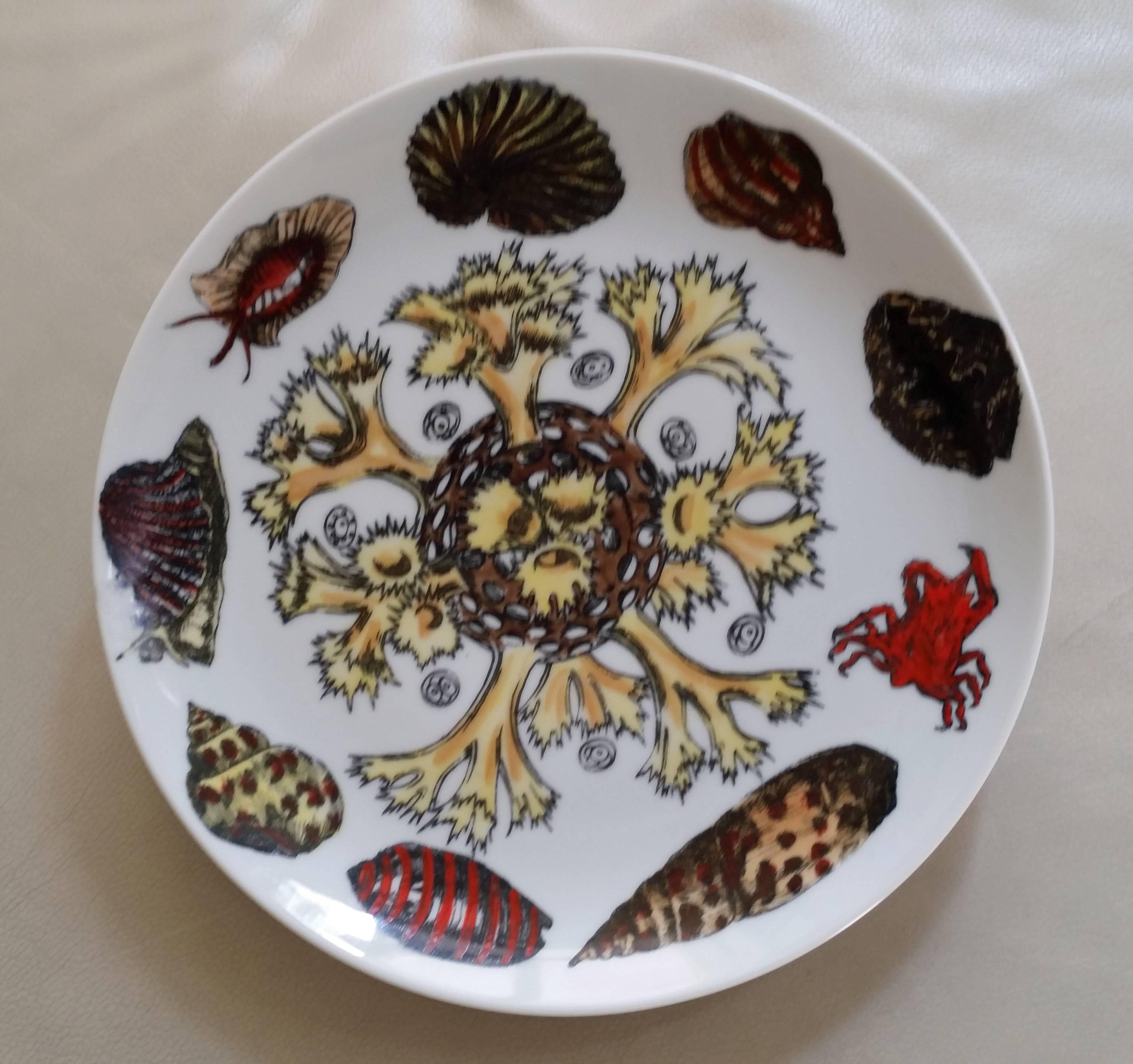 Piero Fornasetti Set of nine Plates in Early Conchiglie seashell pattern. In Excellent Condition In Downingtown, PA