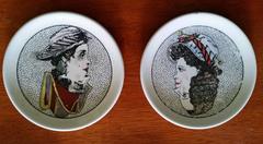 Vintage Set of Piero Fornasetti Optical Illusion Face Coasters and Box
