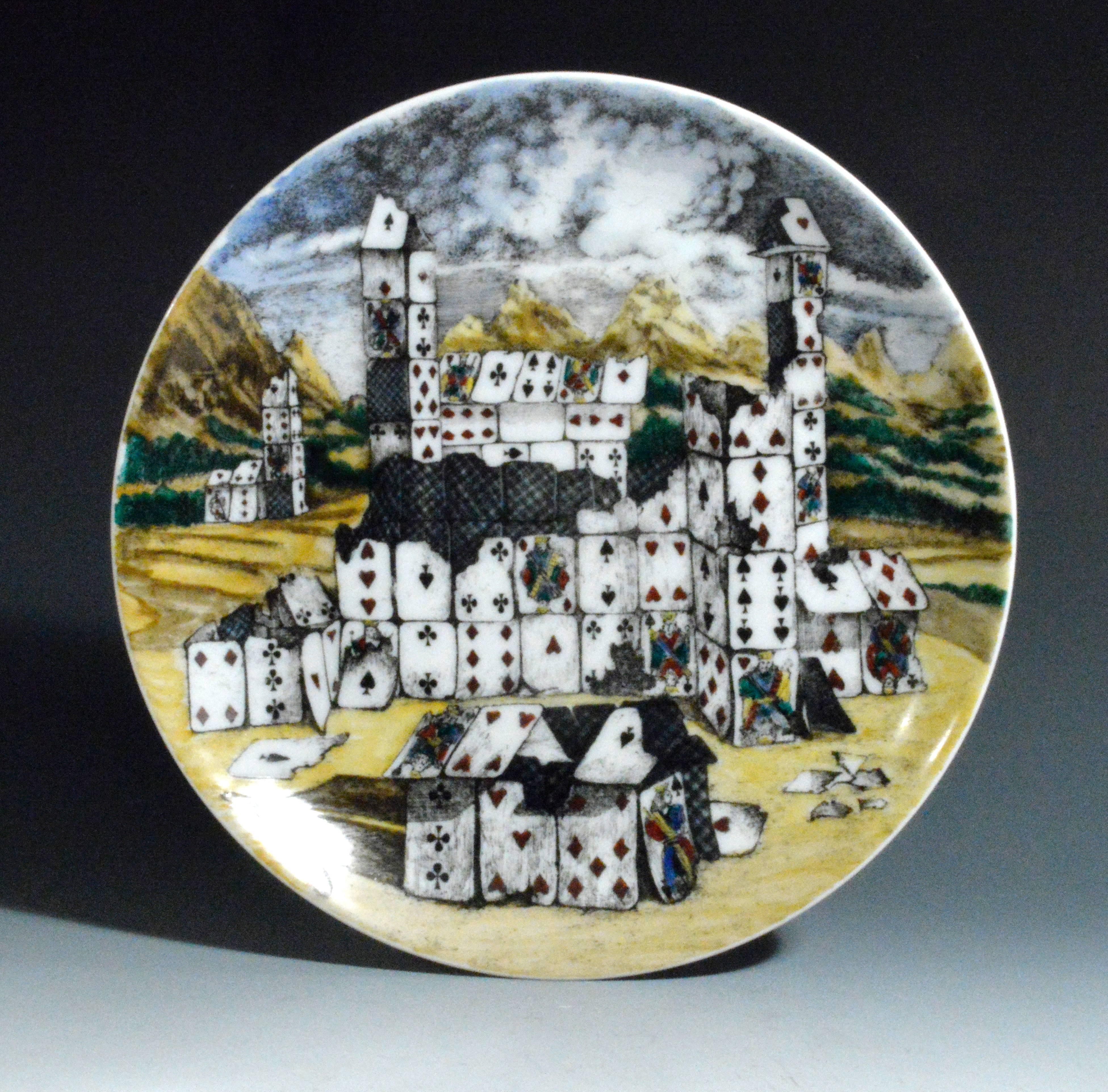 Piero Fornasetti Citta di Carte City of Cards Plates in Complete Set of 12 In Good Condition In Downingtown, PA
