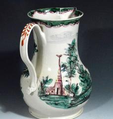 Mid-18th Century Salt Glazed Cider Jug with Polychrome Decoration