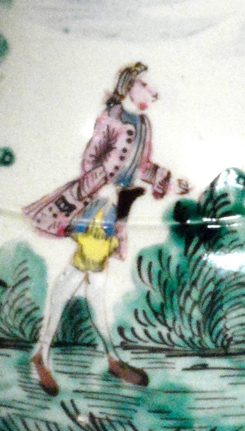 English Mid-18th Century Salt Glazed Cider Jug with Polychrome Decoration