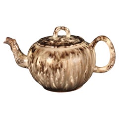 Rare Gray Tortoiseshell Whieldon-Type Creamware Crabstock Teapot, Staffordshire