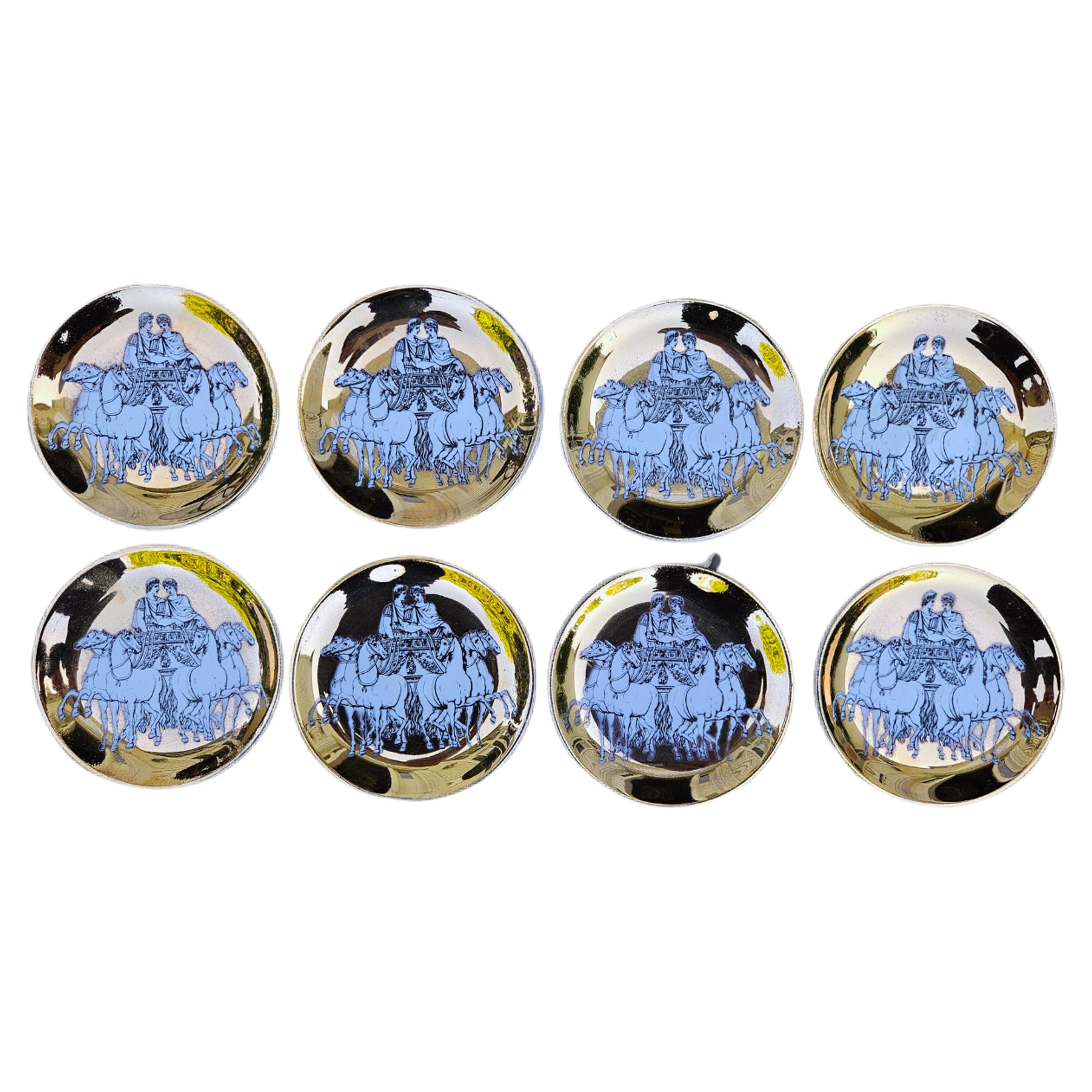 Fornasetti Gold-Ground Chariot Coasters for Saks Fifth Avenue, Set of Eight For Sale