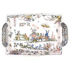 French Faience Chinoiserie Footed Tray, Marseille, Leroy Manufactory