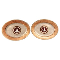 Regency Coalport Porcelain Neoclassical Dishes, Salmon Greek Key Border, a Pair