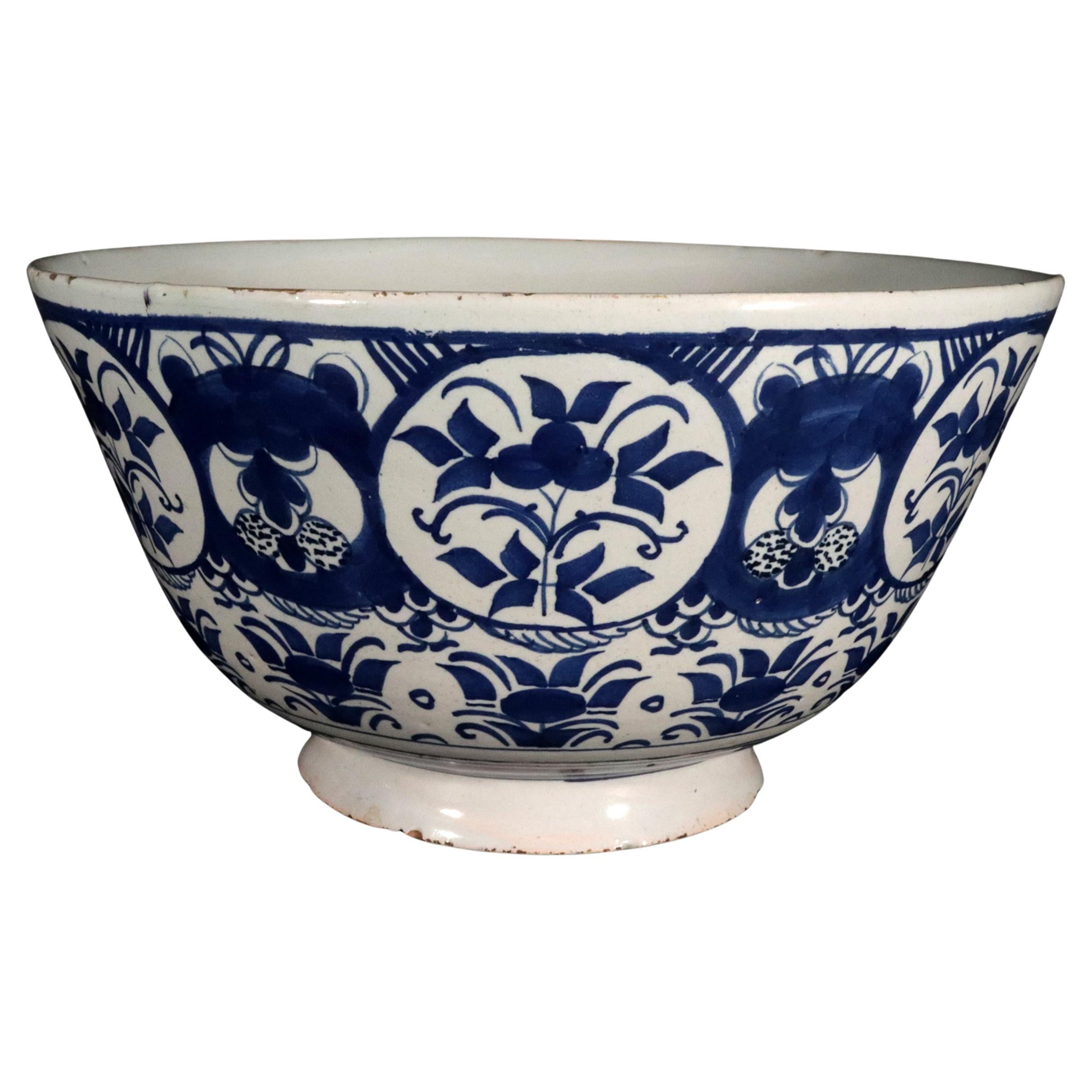 Dutch Delft Blue & White Botanical Bowl
