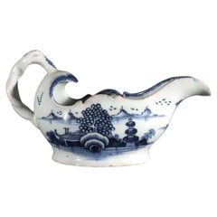 English Delftware Blue White Chinoiserie Sauce Boat, London, Circa 1750–60