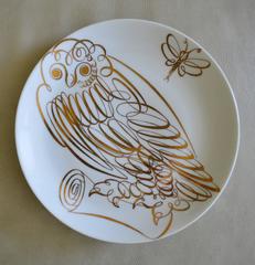 Piero Fornasetti Set of Six Porcelain Uccelli Calligrafici Bird Plates, 1962