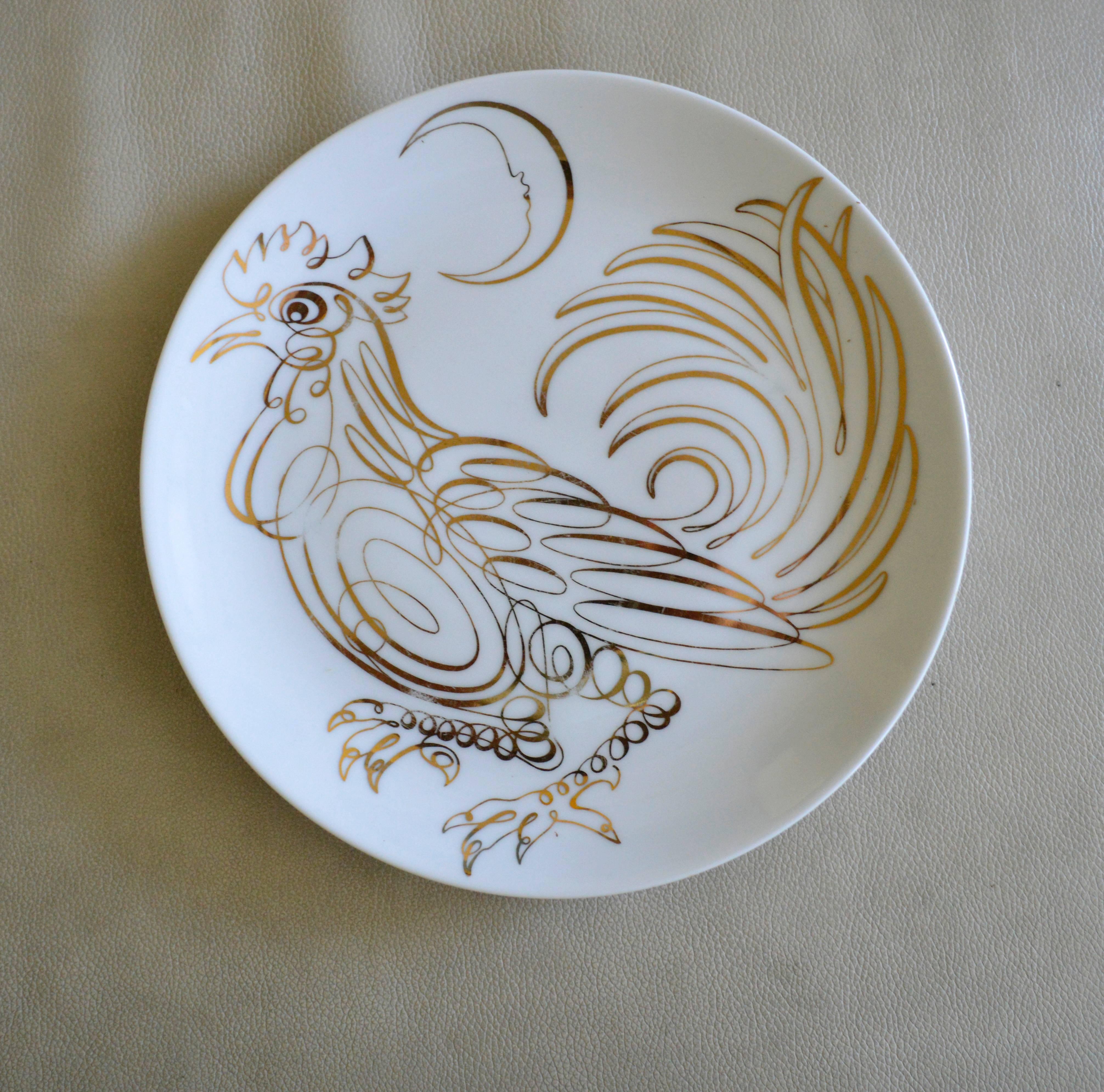 Italian  Piero Fornasetti Set of Six Porcelain Uccelli Calligrafici Bird Plates, 1962