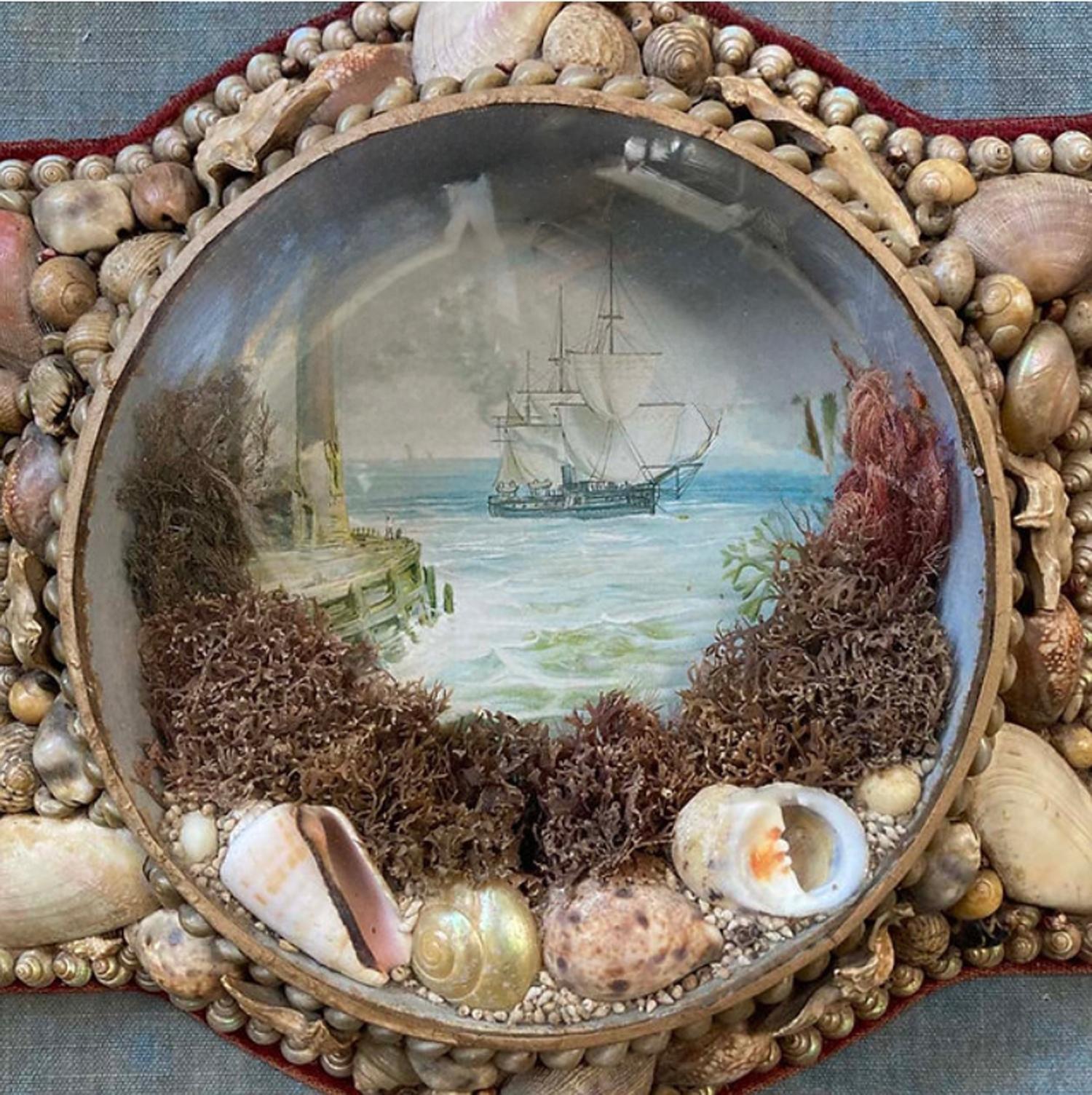 Adirondack Edwardian Starfish Shaped Shell Valentine- Passing Lighthouse For Sale