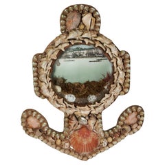 Edwardian Shell Valentine- Anchor-shaped Diorama-Ships off Dover & its Cliffs