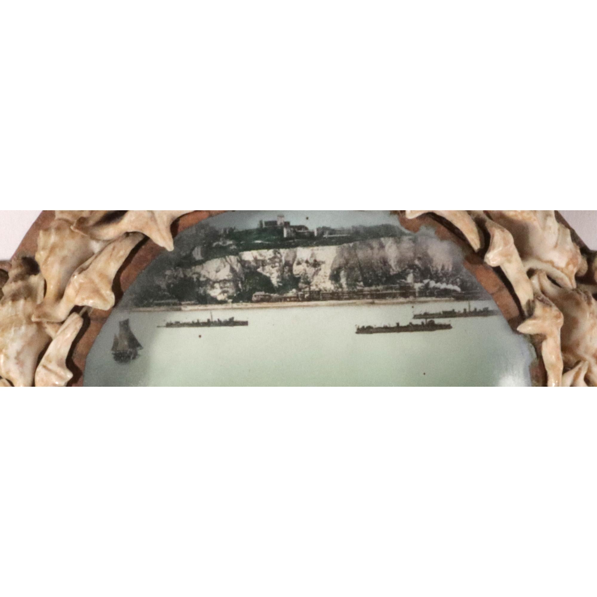English Edwardian Shell Valentine- Anchor-shaped Diorama-Ships off Dover & its Cliffs For Sale