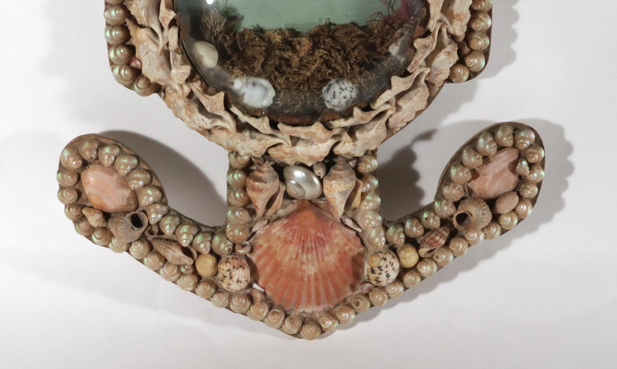 Early 20th Century Edwardian Shell Valentine- Anchor-shaped Diorama-Ships off Dover & its Cliffs For Sale