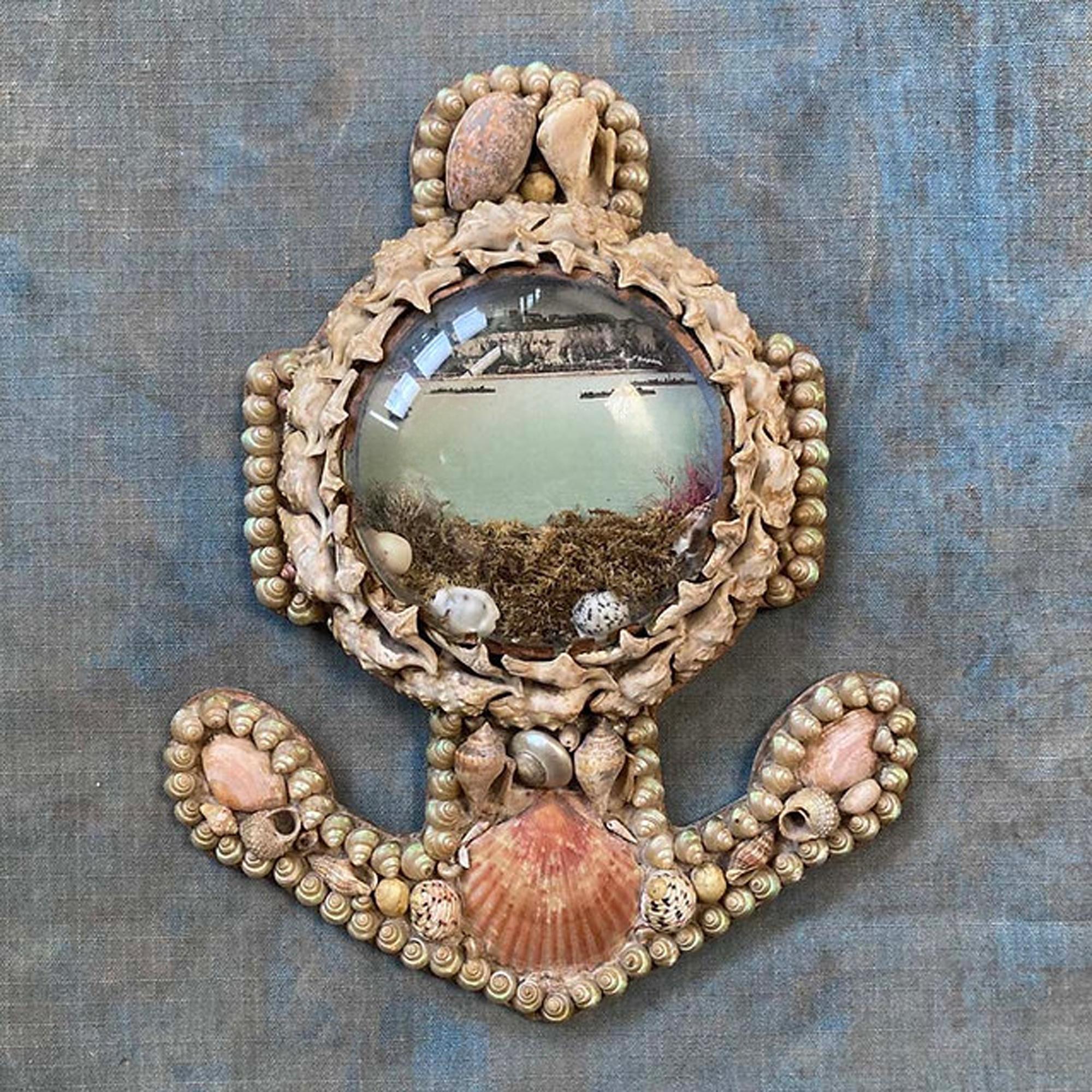 Edwardian Shell Valentine- Anchor-shaped Diorama-Ships off Dover & its Cliffs For Sale 2