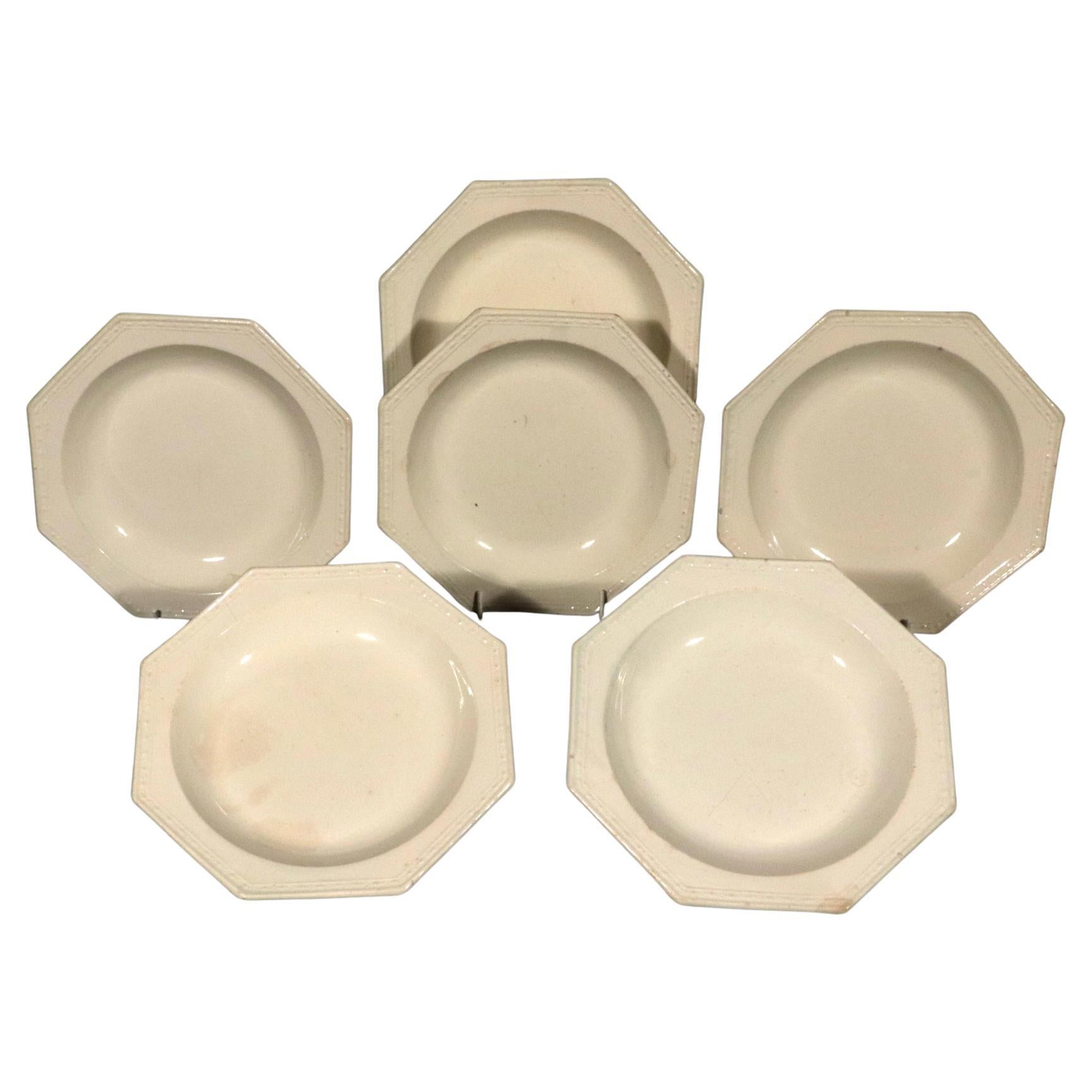 English Plain Creamware Soup Plates- a Set of Six For Sale