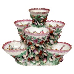 Antique First Period Worcester Porcelain Polychrome Sweetmeat Stand with Sea Shells