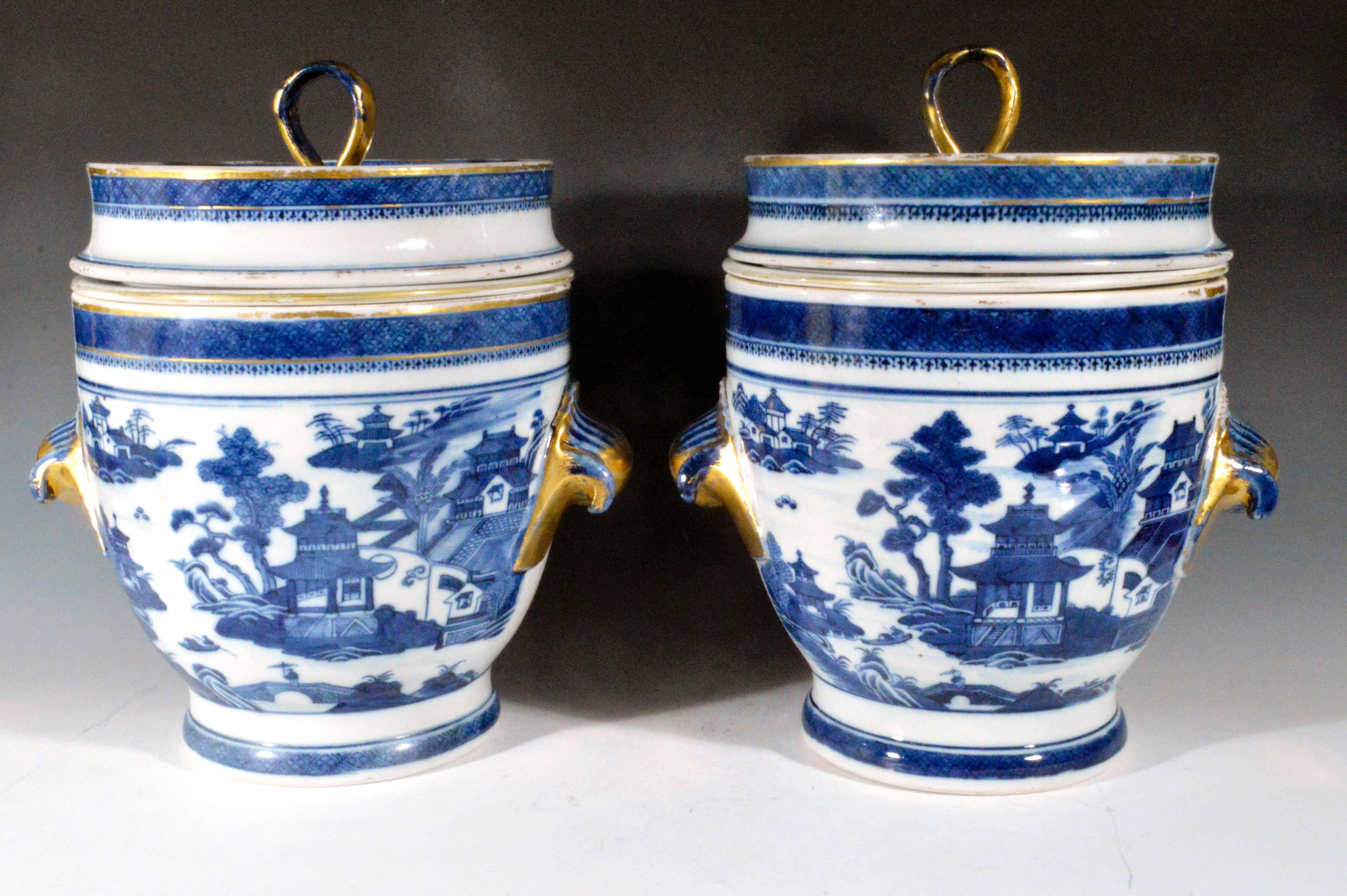 Chinese Blue and White Fruit Coolers, Liners and Covers, circa 1790-1810 In Excellent Condition In Downingtown, PA