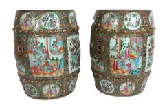 Chinese Export Rose Medallion Porcelain Garden Seats, Pair, Circa 1860