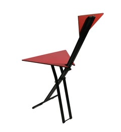 Postmodern Folding Chairs, Red Triangular Seats, Set of Four, Circa 1985