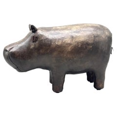 Dimitri Omersa Leather Hippopotamus Footstool with Original Label, 1960-75